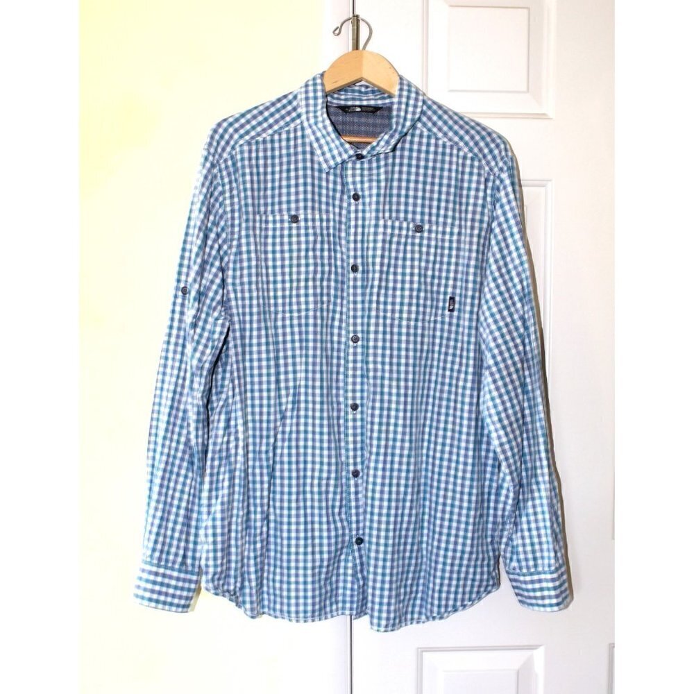 The North Face Men Plaid Shirt Blue & White Button down Size XXL Long Sleeve